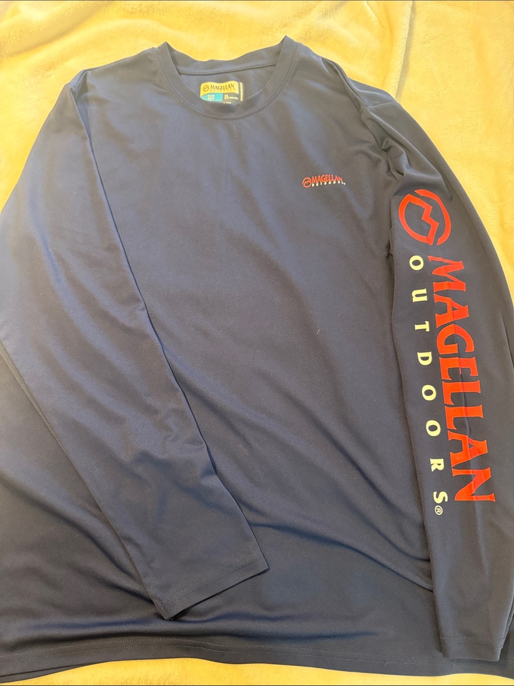 Magellan Outdoors Long Sleeve Performance Tee in Navy with Red Logo